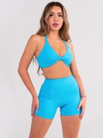 Women's summer set - high waisted short leggings and sports bra in blue