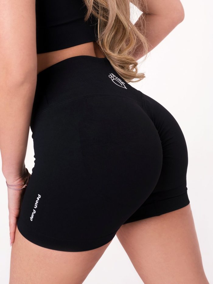 Colanți scurți de damă negri cu înscris Pump Peach cu modelare și Push Up
