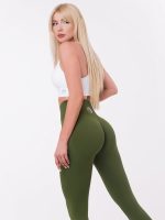 Působivé dámské sportovní legíny pro fitness a jógu v olivově zelené barvě